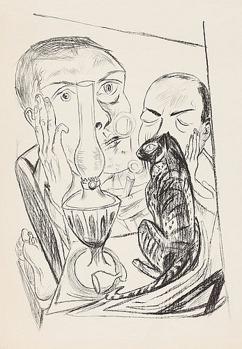 Selbstbildnis mit Katze und Lampe. 1920 (H. 162 A) - Max Beckmann als  Kunstdruck oder Gemälde.