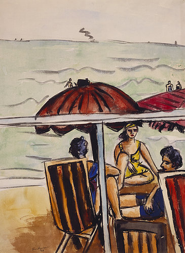 Strandszene mit Sonnenschirm. 1936. von Max Beckmann