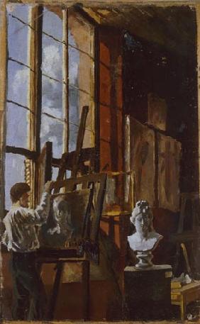 Klinger im Atelier von Gussow in Karlsruhe 1874