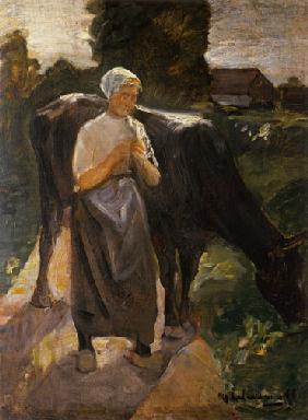 Mädchen mit Kuh/ Holländische Kuhhirtin 1888