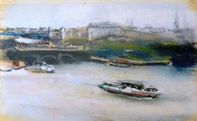 Binnenalster with the Lombardsbrucke, Hamburg, 1910 (pastel on paper) 15th