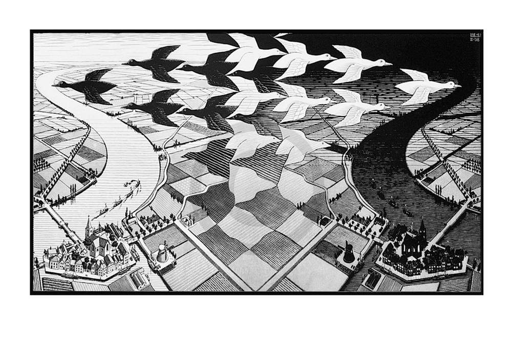 Bild:  M.c. Escher - Tag und Nacht  - (ESE-07)