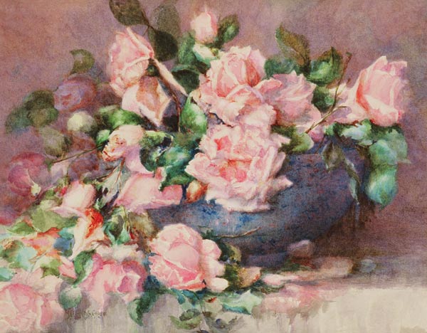 A Bowl of Pink Roses von Melicent Grose
