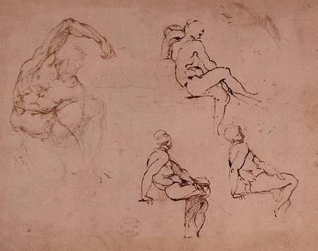 Inv.1859-6-25-568 Figure Studies for a Man (brown ink) von Michelangelo (Buonarroti)