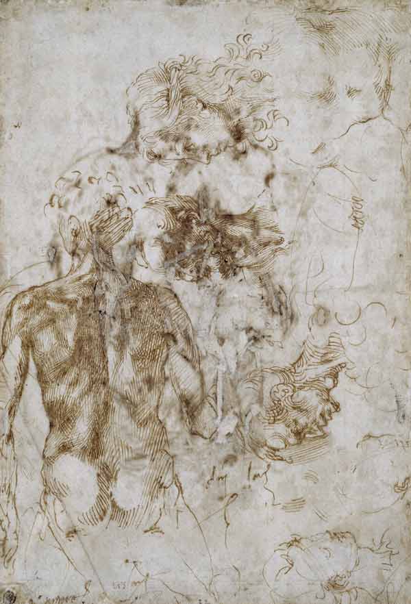 Studies of Male Nude, after 1501-2 (pen & ink on paper) von Michelangelo (Buonarroti)