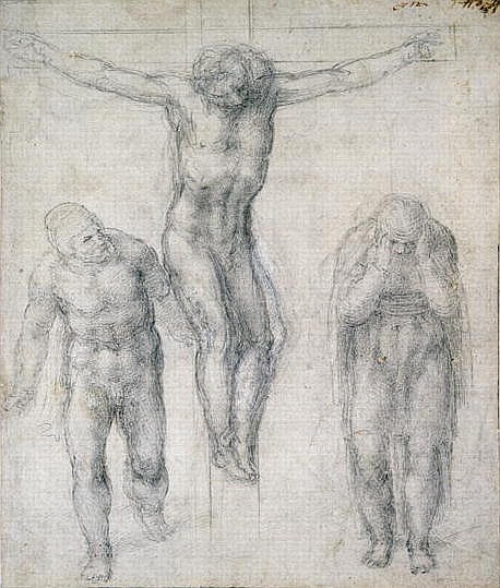 Study of a Crucified Christ and two figures, c.1560 von Michelangelo (Buonarroti)