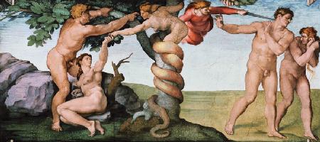 Die Versuchung durch die Schlange und die Vertreibung aus dem Paradies (Ausschnitt Sixtinische Kapel 1509/10
