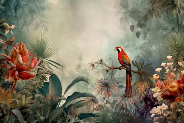 Papagei in tropischen Regenwald. Landschaft mit Papagei, Natur. Tropischer Jungle von Miro May