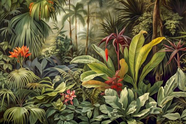 Tropische Pflanzen, Tropischer Regenwald, Traumhafte Natur, Floral, Wald  als Kunstdruck oder Gemälde.