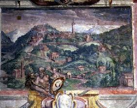 Bedroom, detail of frieze depicting towns under Medici rule, Fiesole 1564-75