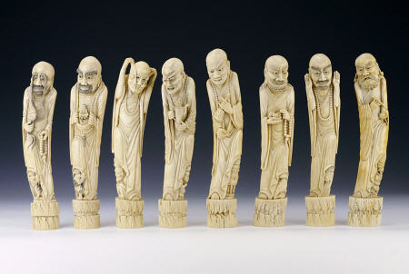 A Set Of Eight Ivory Figures Of Luohans von 