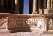 Curved niche of the scaenae frons (stage front) framing the central door the theatre, Roman, late 2n 1465