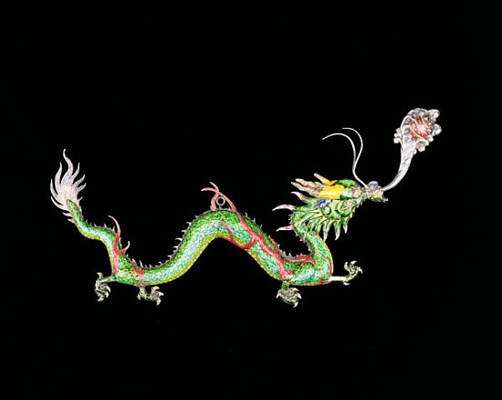 Dragon chasing a flaming pearl, decorati - Artist Artist als Kunstdruck  oder Gemälde.