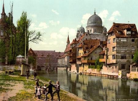 Nürnberg, Pegnitz mit Synagoge