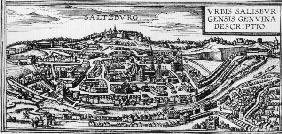 Salzburg,Gesamtansicht der Stadt/Stich