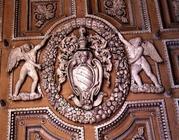 The 'Galleria', detail of stucco ceiling decorated with the coat of arms of the Sacchetti marquises, 1585