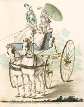 Two ladies, en negligee, taking an airing in a phaeton, from Nikolaus Heideloff's Gallery of Fashion 19th