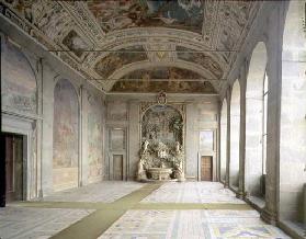 View of the 'Sala d'Ercole' (Hall of Hercules) on the piano nobile, with a fountain at the far end ( 1650