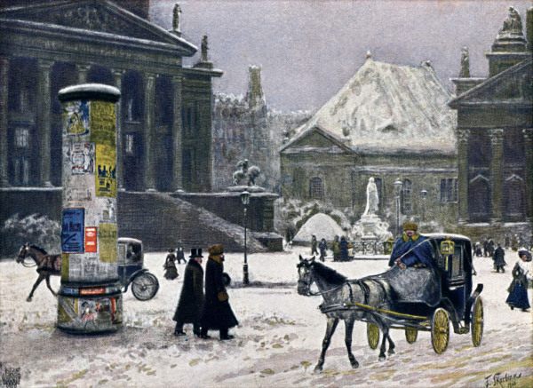 Winterl. Straßenszene am Gendarmenmarkt von 