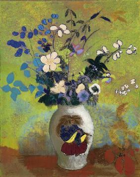 Blumen in einer Vase mit japanischem Krieger Um 1905