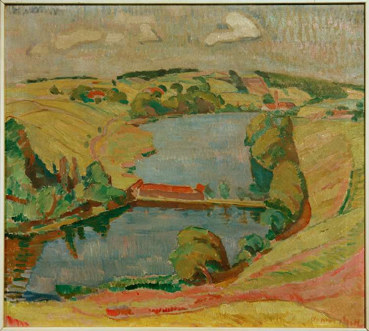 Landschaft bei Ebersberg mit See von Oskar Moll