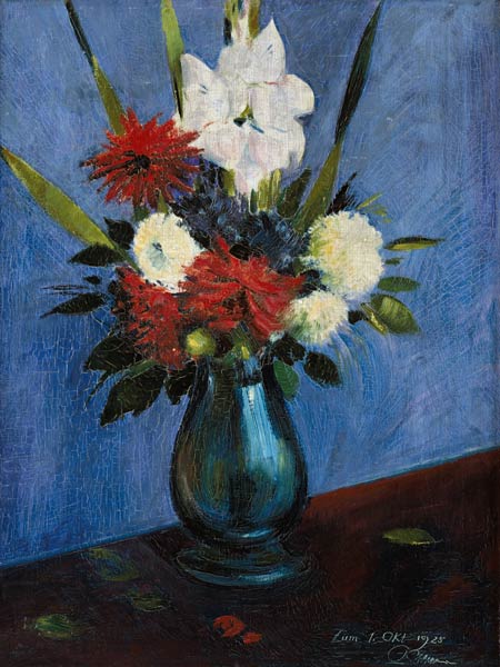 Blumenvase mit Gladiolen und Dahlien - Oskar Schlemmer als Kunstdruck oder  handgemaltes Gemälde.