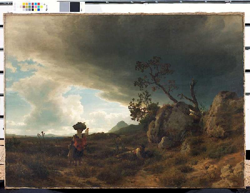 Campagna ? Landschaft bei aufkommendem Gewitter von Oswald Achenbach