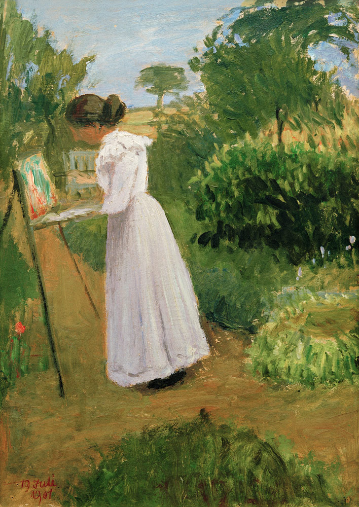 Paula Modersohn-Becker im Garten malend - Otto Modersohn als Kunstdruck  oder Gemälde.