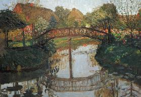 Bauerngarten mit Brücke um 1908