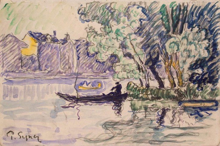 Fischerboot in der Nähe des Ufers der Seine von Paul Signac