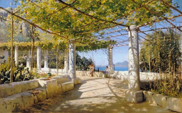 Pergola auf Capri mit Blick auf den Vesuv 1889