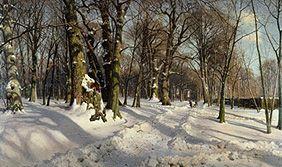 Verschneiter Winterwald im Sonnenlicht. 1908