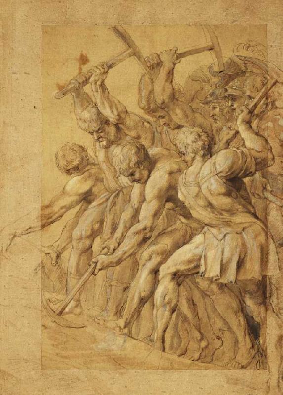 Soldaten zerstören eine Brücke. von Peter Paul Rubens