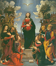 Mariae unbefleckte Empfängnis  umgeben von sechs Heiligen von Piero di Cosimo