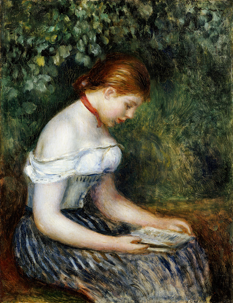 Die Lesende (Sitzendes junges Mädchen) - Pierre-Auguste Renoir als  Kunstdruck oder Gemälde.