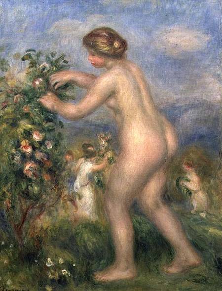 Female nude picking flowers von Pierre-Auguste Renoir