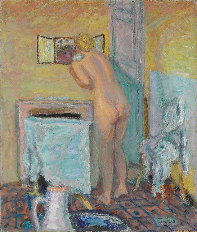 Akt vor dem Spiegel oder Badende (Nu devant la glace ou Baigneuse) von Pierre Bonnard