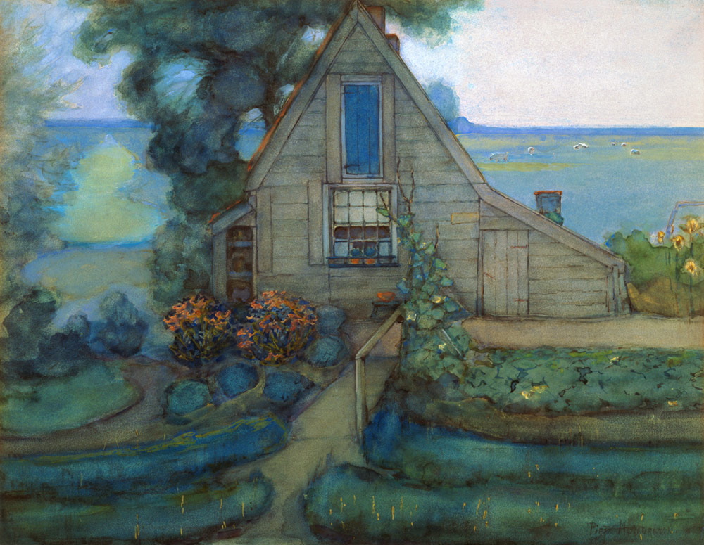 Triangulated Farmhouse Facade with Polder in Blue von Piet Mondrian