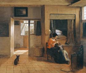 Mutterpflichten (Interieur mit Mutter, die Haare ihres Kindes nach Läusen absuchend) 1658