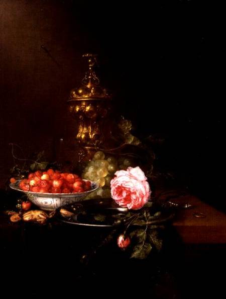 Still Life with a Bowl of Strawberries a - Pieter de Ring als Kunstdruck  oder handgemaltes Gemälde.