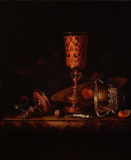 Still Life with Silver Goblets and Time Piece goblet von Pieter Gerritsz. van Roestraten