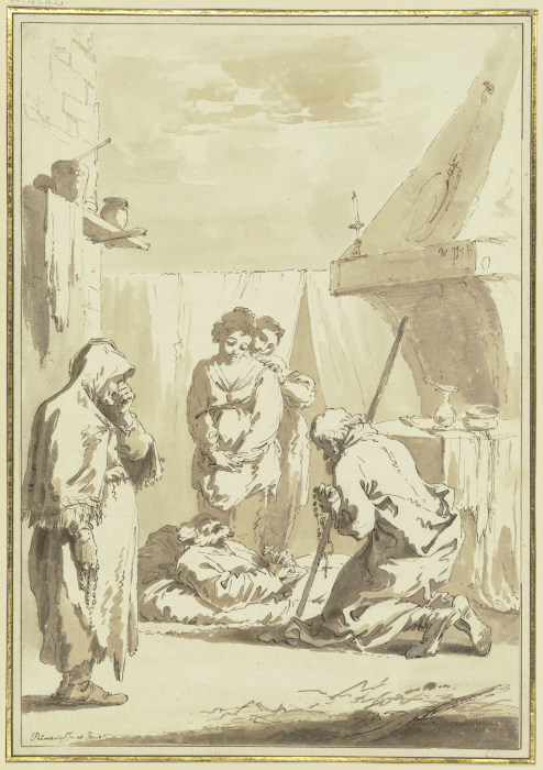 In einer Bauernstube stirbt ein alter Mann, von den Seinigen beweint von Pietro Palmieri d. Ä.