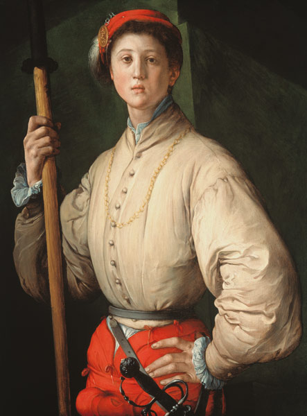 Portrait of a Halberdier (possibly Francesco Guardi) c.1528-30 von Jacopo Pontormo, Carucci da