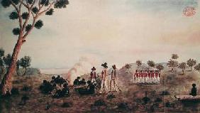 Mr White, Harris and Laing with a Party of Soldiers Visiting Botany Bay Colebee at that Place when W c.1790  on