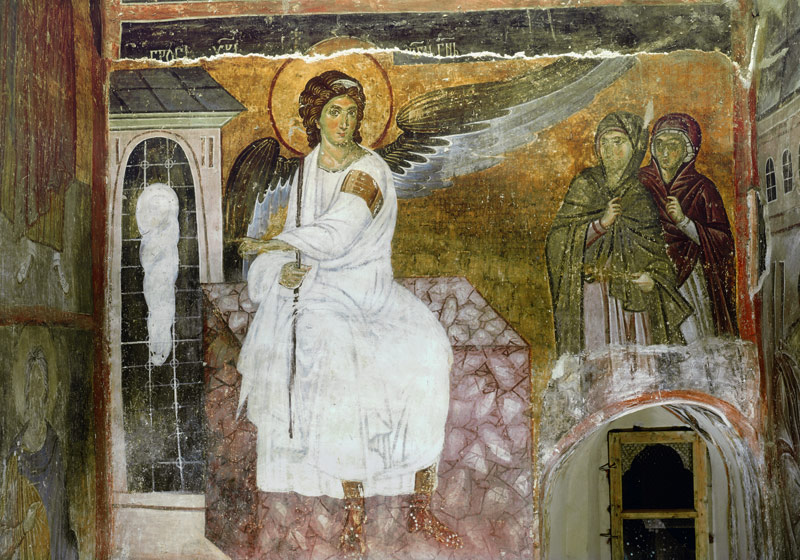 Engel am Grab Christi - Der weiße Engel am leeren Grab Christi und die Myrrhenträgerinnen von Prag Unbekannter Maler