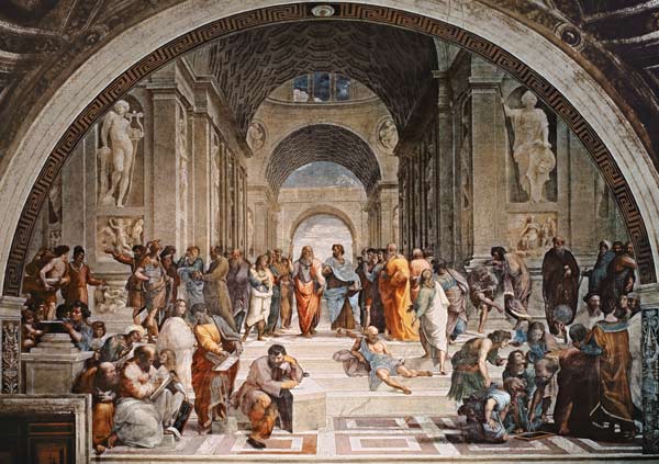 Die Schule von Athen (unrestauriert) von Raffael - Raffaello Santi