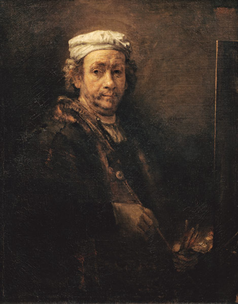 Rembrandt, Selbstbildnis vor Staffelei - Rembrandt van Rijn als Kunstdruck  oder handgemaltes Gemälde.