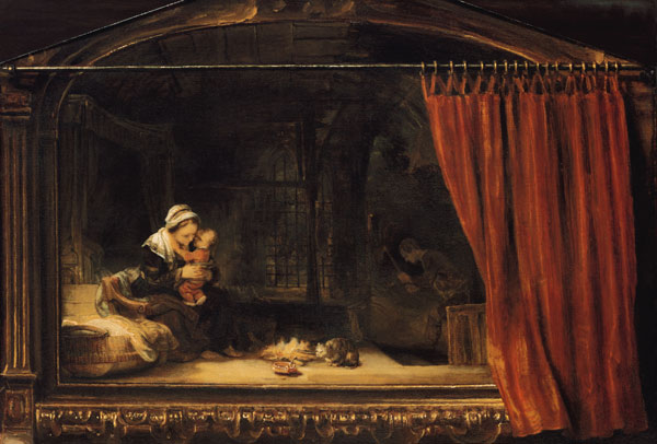 Die hl. Familie mit einem Vorhang (sog. Holzhackerfamilie) von Rembrandt van Rijn