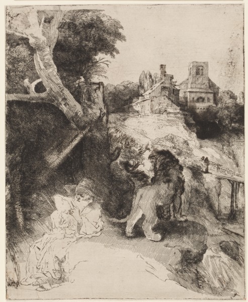Der Heilige Hieronymus in italienischer Landschaft von Rembrandt van Rijn