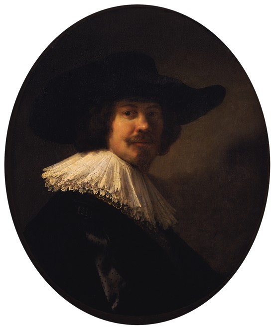 Porträt eines Mannes in einem breitkrempigen Hut von Rembrandt van Rijn